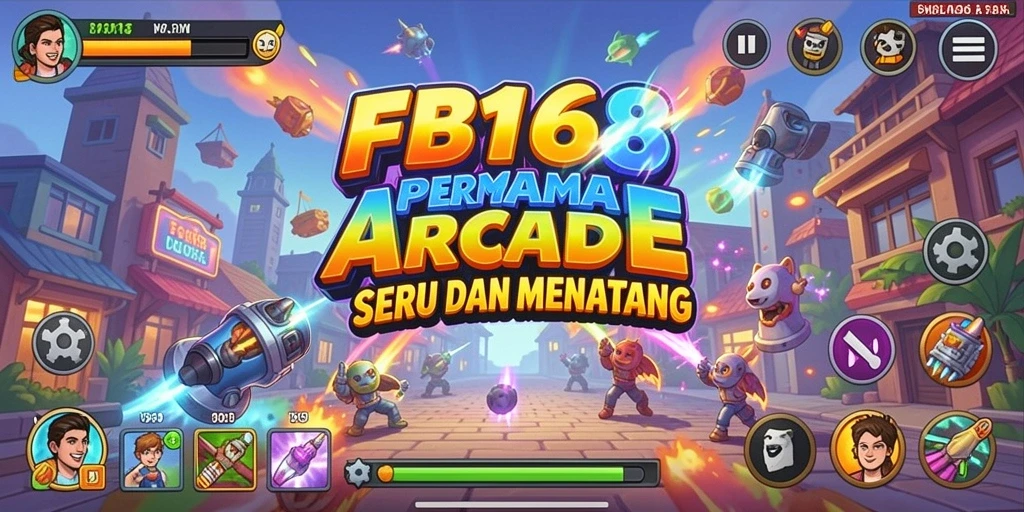 Tampilkan gameplay FB168 dengan kombinasi warna cerah dan karakter menarik.