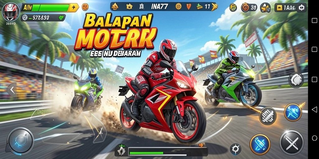 Tampilan gameplay balapan motor yang mendebarkan di INA777.