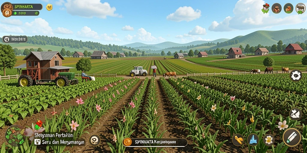 Tampilan screenshot SPINHARTA dengan gameplay pertanian yang menarik.